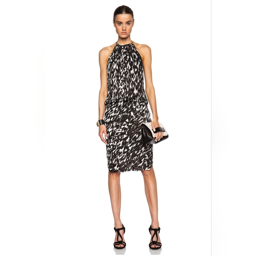 Nili Lotan Silk Feather Print Halter Dress Size Small